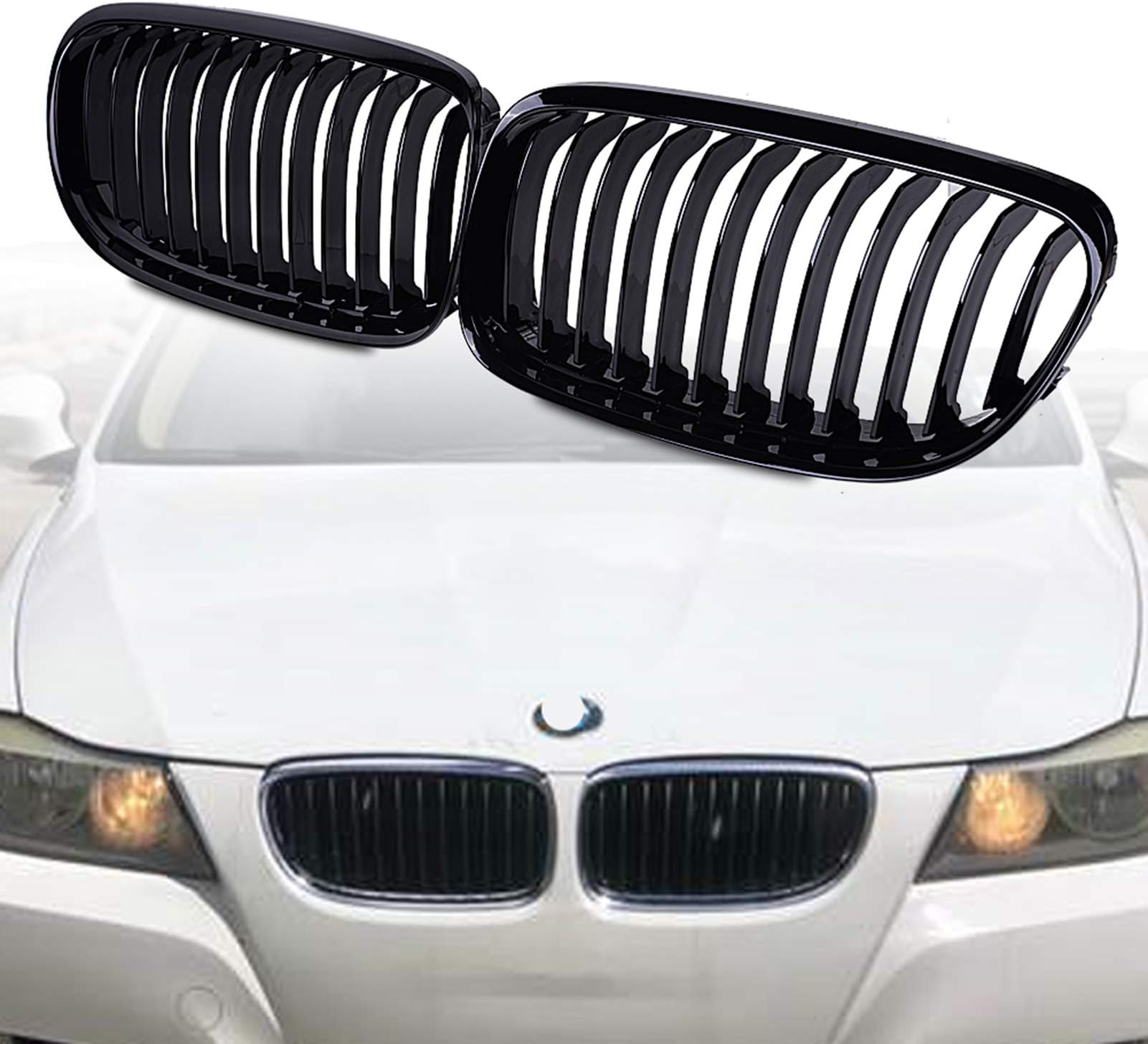 Left Right Front Kidney Grille Grill Glossy Black Compatible with BMW 2009 2010 2011 E90 316i 318i 320i 323i 325i 328i 330i 335i