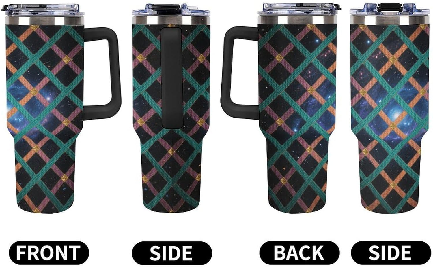 40 Oz Insulated Mug with Handle Lid And Straw Spectral Tapestry Pattern Large Metal Sports Bottle Great for Gifts Parties Office Coffee