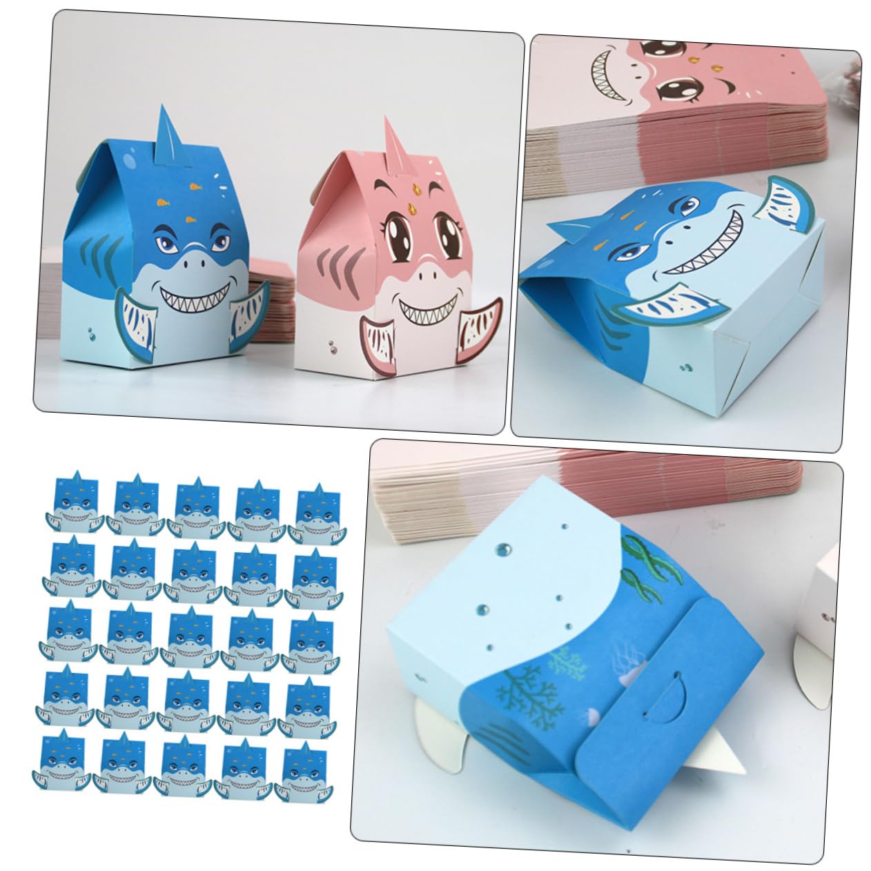 Scatola Caramelle a Forma di Squalo in Carta Blu, 25 Pezzi