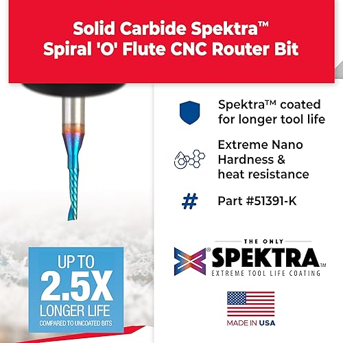 Miniatura 64 de Amana Tool Spektra 51446-K, 51446-K, 1/8 D x 3/4 CH x 1/4 SHK x 2-1/2 pulgadas de largo, acabado de espejo