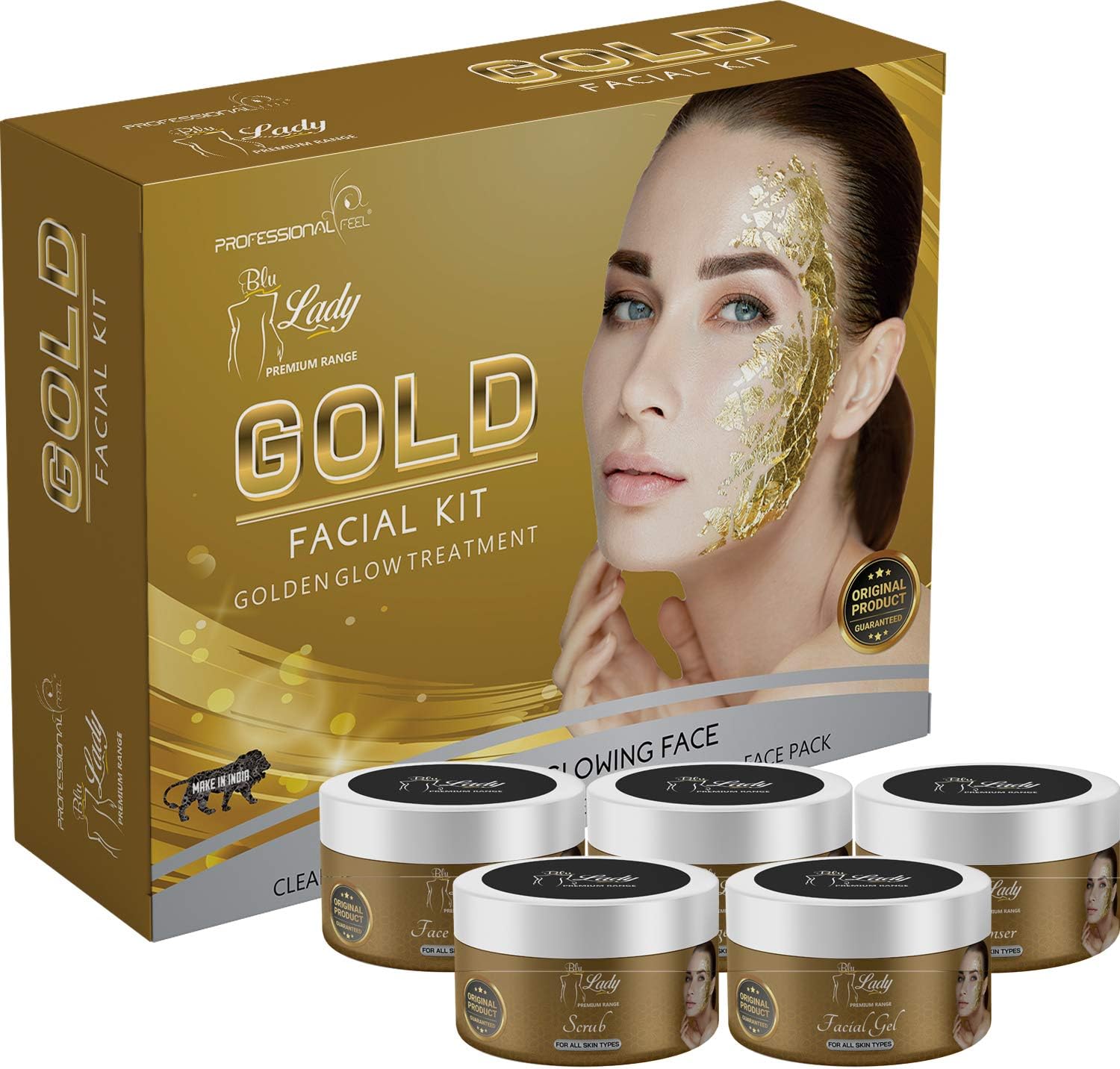 Blue Lady 24K Gold Facial kit For Women & Men, Beauty Parlour Facial Kit -275 g (Gold 275 Gm)