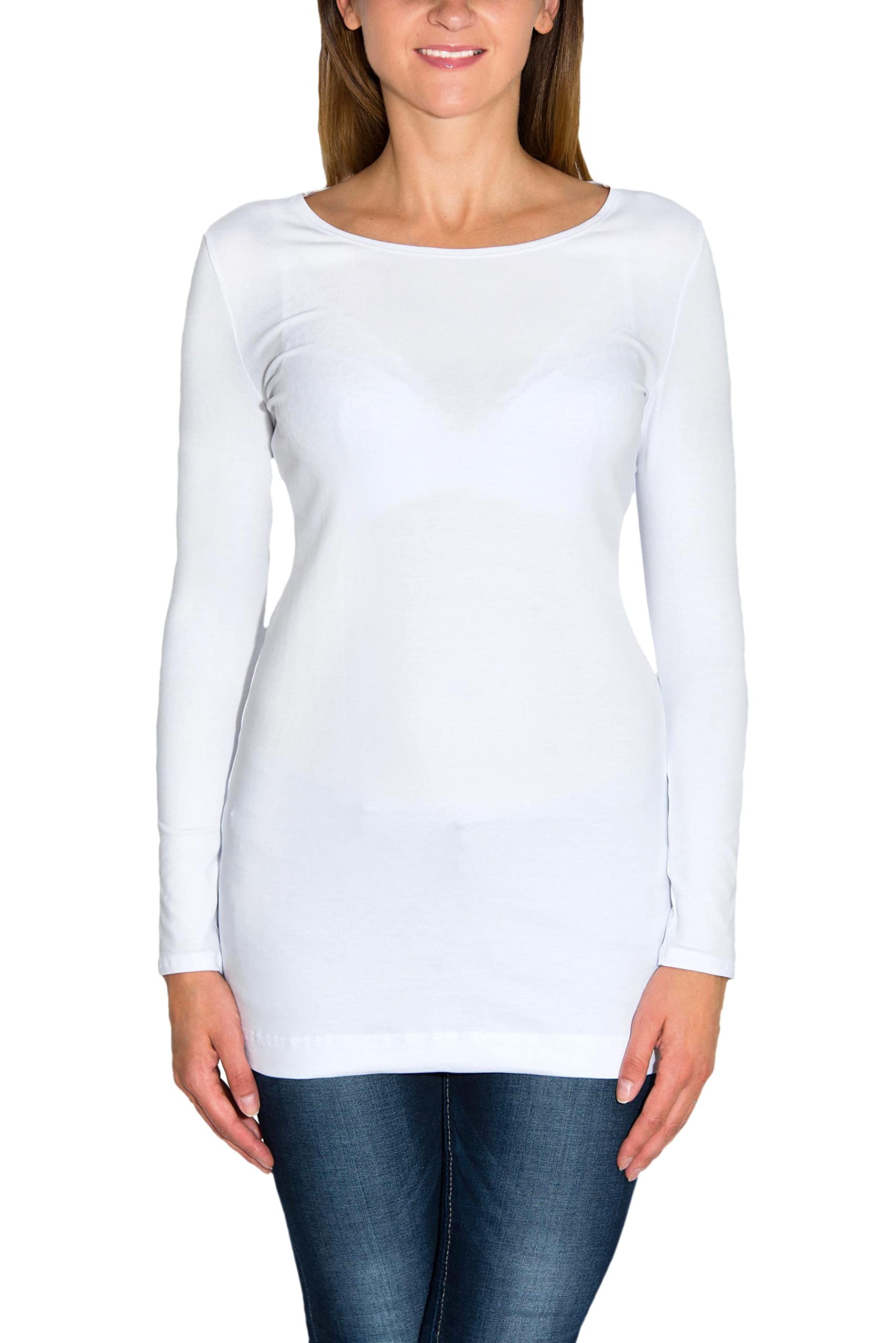 Alkato Women Long Sleeve Shirt Tunic Top, White, XXL