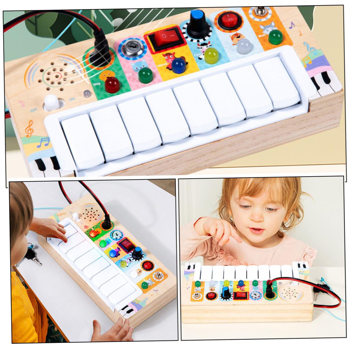 Juguete Piano Electrónico Infantil de Madera Portátil para Niños Luces LED y Interruptor, Instrumento Musical Educativo para Aprendizaje y Entretenimiento en Interiores