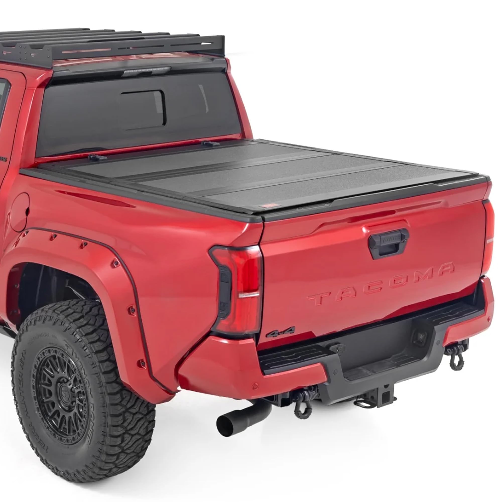 Photo 1 of Rough Country Hard Tri-Fold Flip Up Tonneau Cover for Toyota Tacoma (2024-2026) - Flush Aluminum Bed Cover, Fits 5' Bed w/Utility Rail System