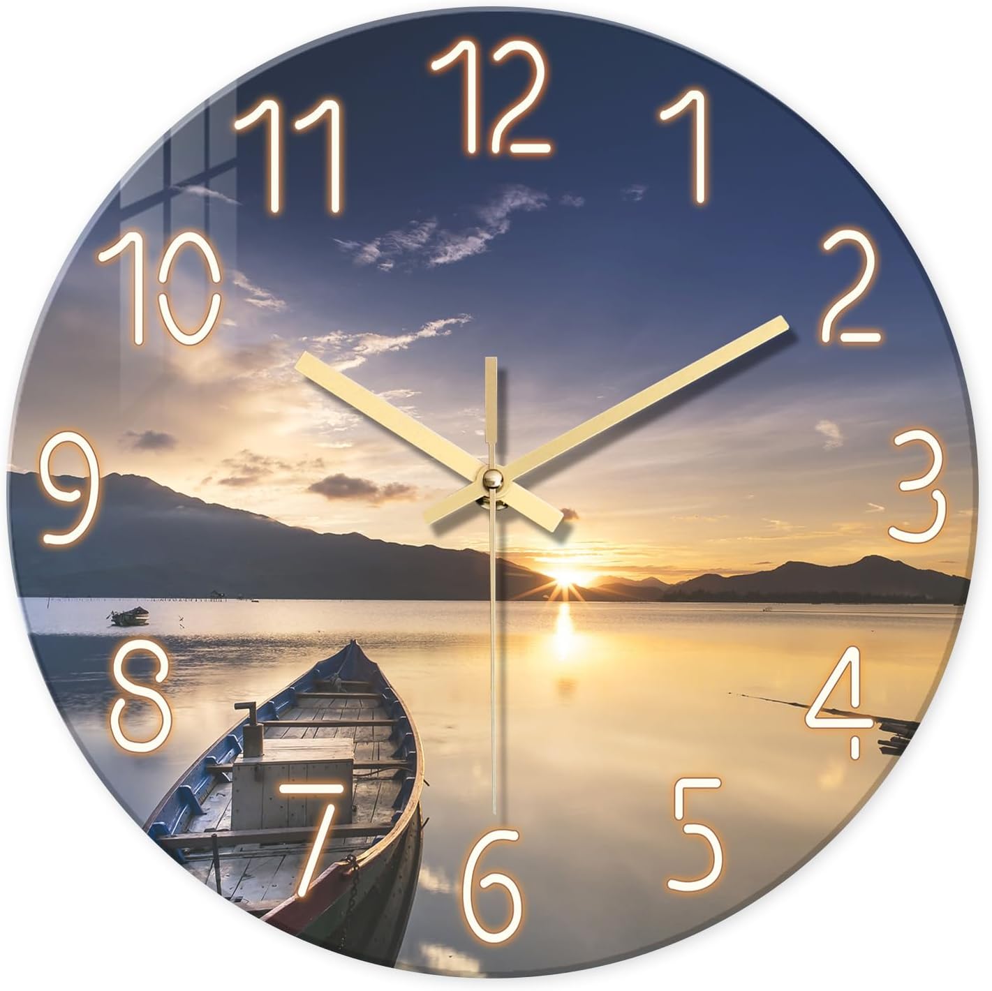 16 Inch Large Beach Wall Clocks for Living Room Decor Sunset Battery Powered Clock Analog Silent Wall Clock Modern