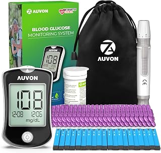 AUVON DS-W Blood Glucose Monitor Kit - Accurate Diabetes Test Strips, 50 Lancets, Lancing Device, No Coding, Travel Size