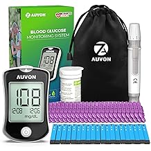 AUVON Blood Glucose Monitor Kit, High Accuracy Blood Sugar Test Kit with 50 Glucometer Strips, 50 30G Lancets, 1 Lancing Devices, DS-W Diabetes Testing Kit, No Coding Required, Travel Size
