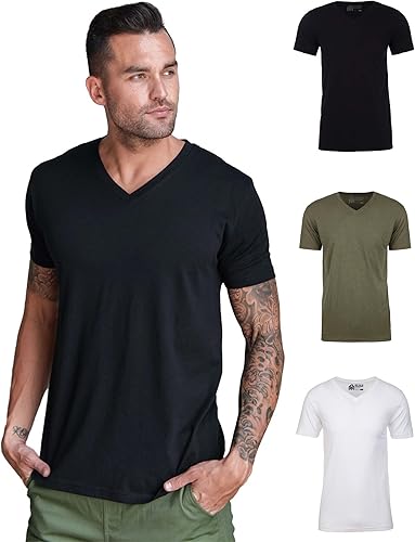 INTO THE AM - Camisetas premium con cuello en V para hombre - Camisetas ajustadas modernas S - 2XL