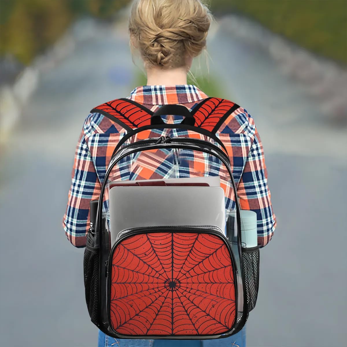 Spider Web Clear Backpack for Women Men Teen - PVC Transparent Backpack Large Clear Bag for Concert Work
