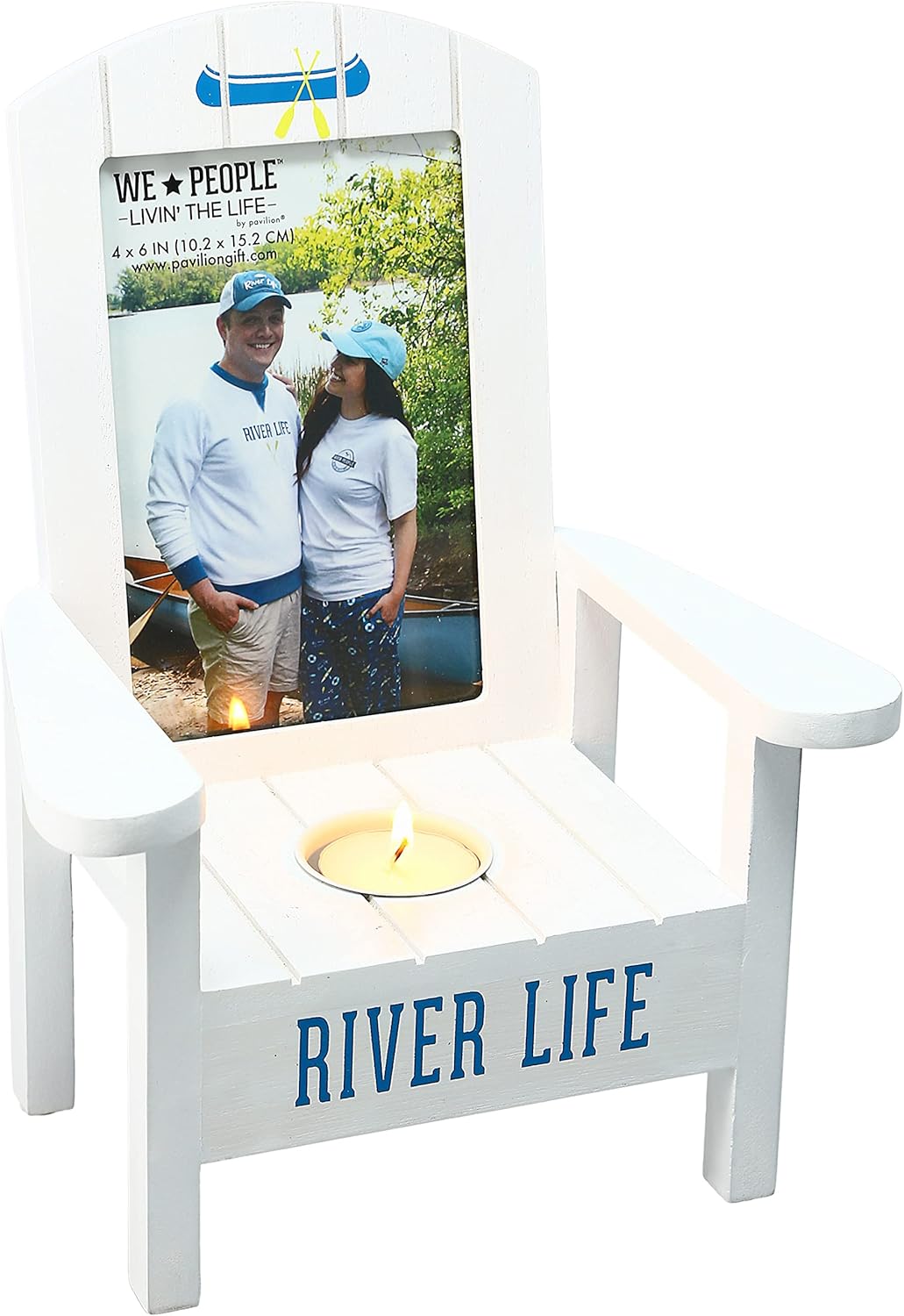 Pavilion - River Life - Adirondack Chair 4" x 6" Vertical Picture Frame Tea Light Candle Holder - Cabin Decor River Lover Gift