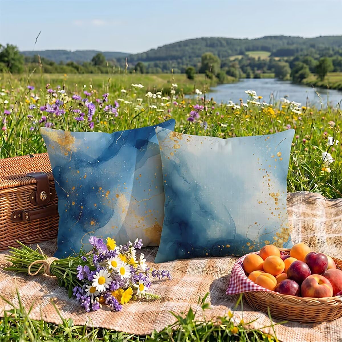 2-pak poszewek na poduszki 80 x 80 cm, dwustronne, granatowe poszewki na poduszki, wodoodporne, dekoracyjne poszewki na poduszki, wytrzymałe, luksusowe poduszki ogrodowe, kolor ochra 90 x 80 cm, 0z