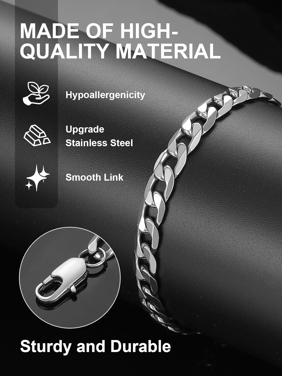 ChainsPro Men Sturdy Figaro/Cuban Chain Bracelet, 6/9/13mm Width, 7.48/8.26inch Length, 316L Stainless Steel/18K Gold Tone/Black- Send Gift Box - Image 6