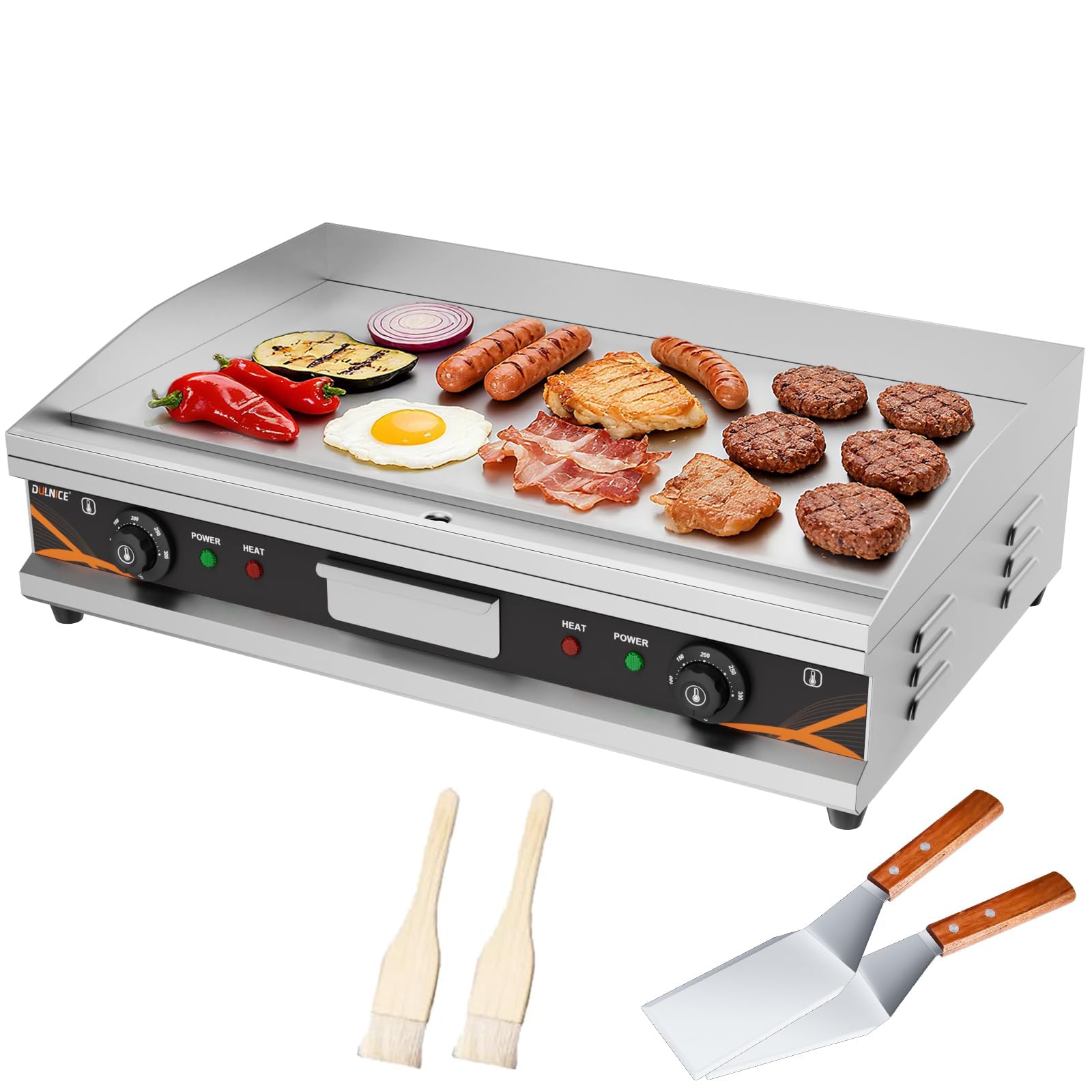 Plancha Électrique Professionnelle en Acier Inox 73x47cm, 4400W | Commerciale Plancha Electrique de Cuisson Grill Lisse, Thermostat Réglable 50 à 300°C, Grill de Table pour Restaurant