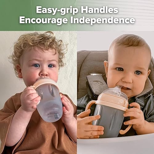Miniatura 6 de haakaa Vaso con popote con peso para niños de 6 meses en adelante, taza de silicona con popote para bebé, taza de entrenamiento con cepillo