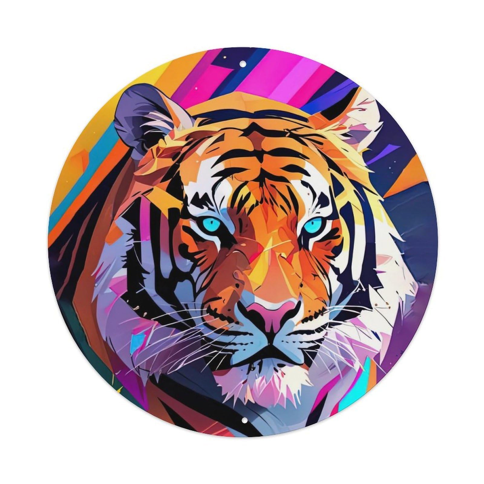 Cwbufd Vintage Style Animal Tiger Geometric Low Poly Pop Art Style Vibrant Cool Wildlife Portrait Vintage Metal Tin Sign Plaque Wall Decor For Cafe, Club Bar, Office, Garden Metal Poster 8X8inch
