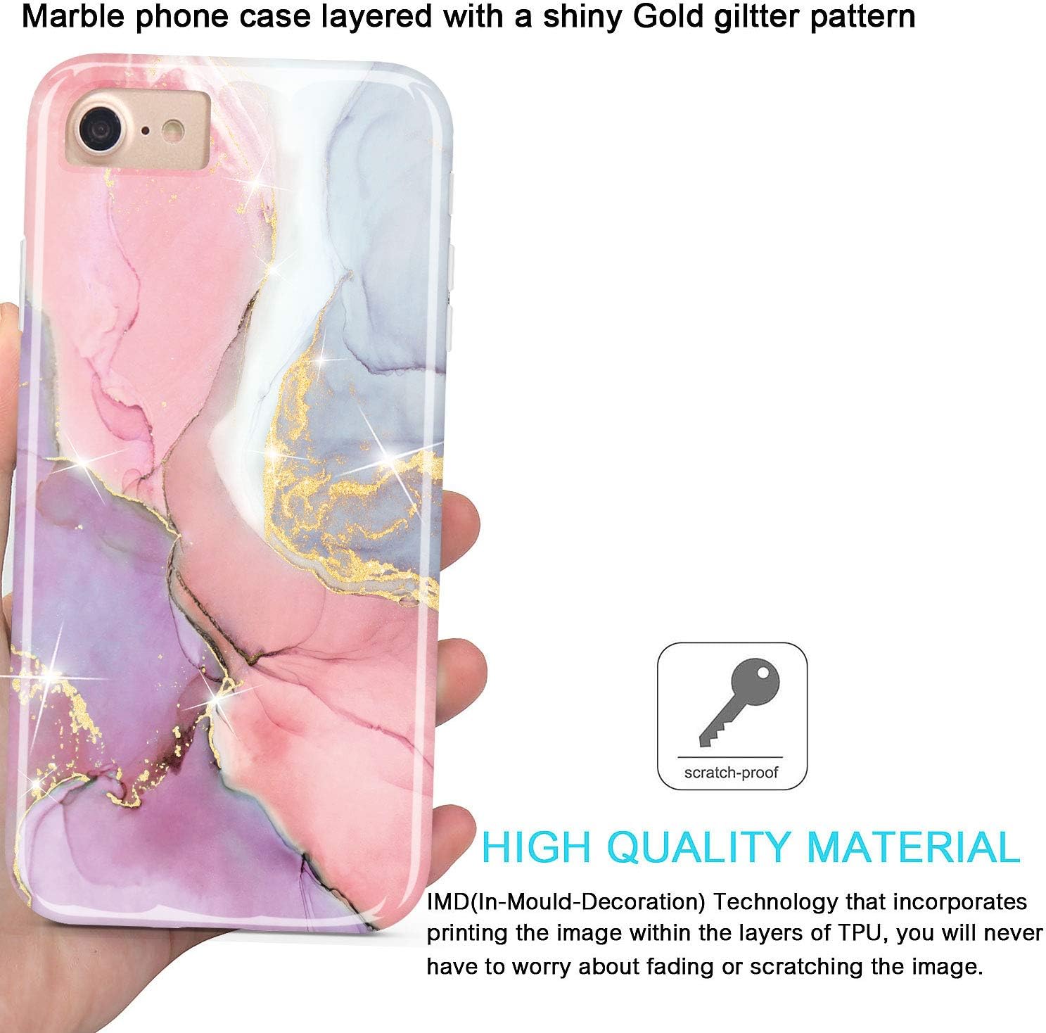 JIAXIUFEN Compatible with iPhone SE 2022 Case,iPhone SE 2020 Case, Gold Sparkle Glitter Marble Desgin Slim Shockproof Flexible Cover Phone Case for iPhone 6/6s/7/8/SE Pink Purple - Image 2