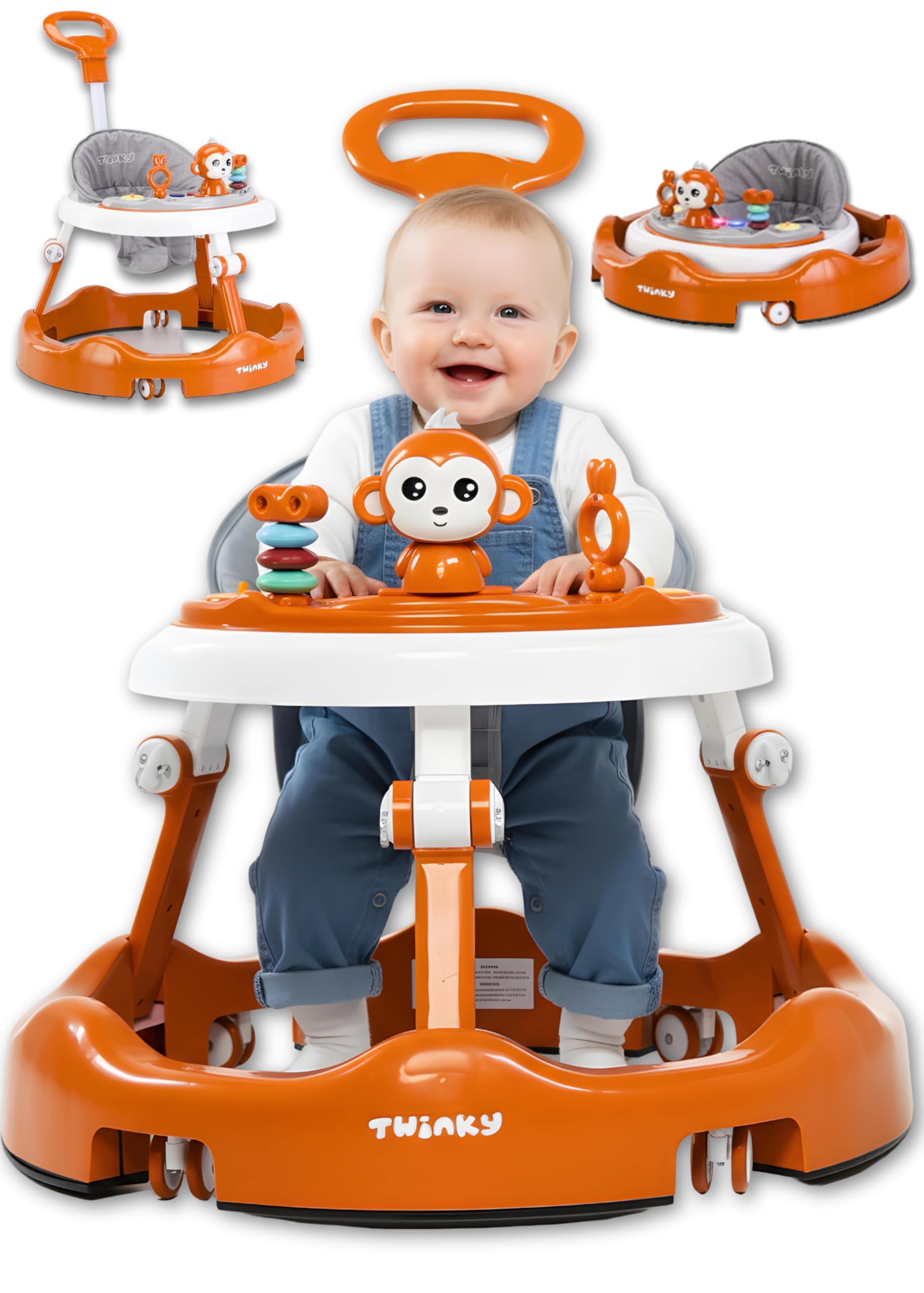 Twinky® Lauflernwagen mit Spielset & Bodenmatte - Robuste 4-fach verstellbare Vorschul-Lauflernhilfe - Ideal als Gehhilfe für die ersten Schritte Ihres Kleinen (Braun)