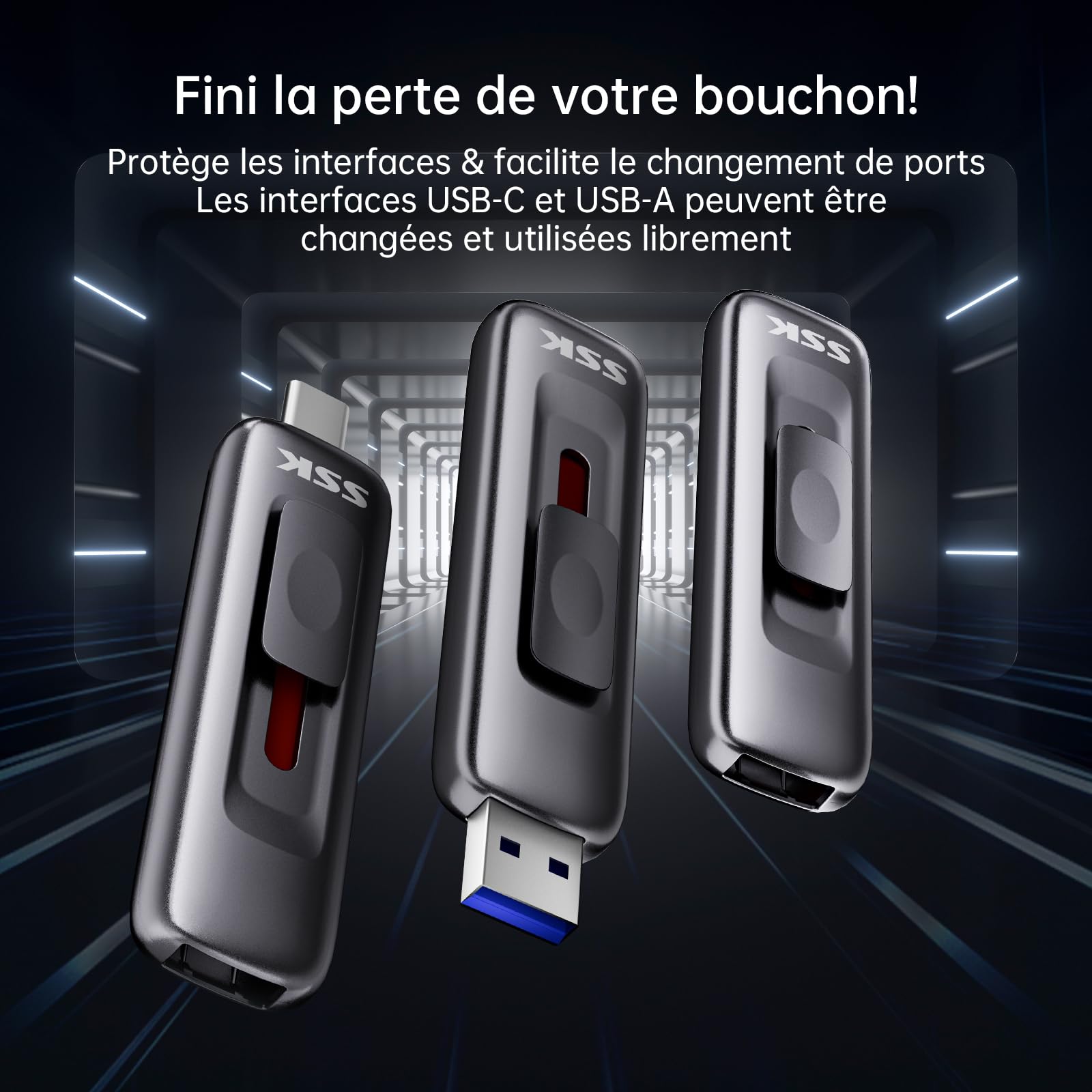 SSK Disque Dur Externe SSD 128 Go, Vitesse de Lecture jusqu'à 560 Mo/s, avec Double Lecteur Coulissant Type-C + A, Disque SSD USB 3.2 Gen2 pour iPhone 15/16/17 /Android/Windows/TV