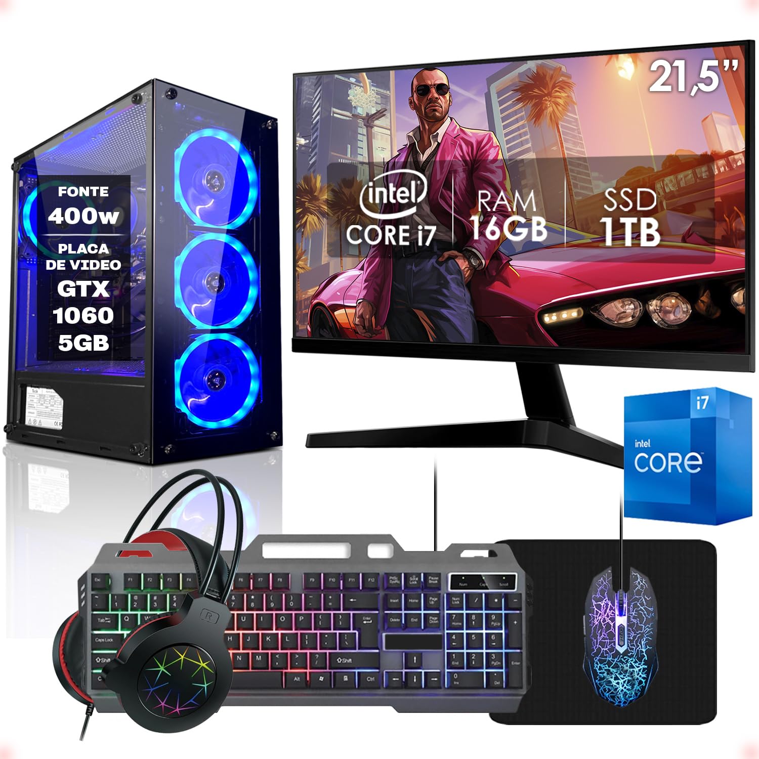 PC Gamer Completo Intel Core i7 16GB SSD 1TB GeForce GTX 1060 5GB