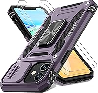 Vista 101 de DEERLAMN Funda para iPhone Air de 6.5 pulgadas con cubierta deslizante para cámara + protector de pantalla (2 paquetes), soporte de anillo giratorio