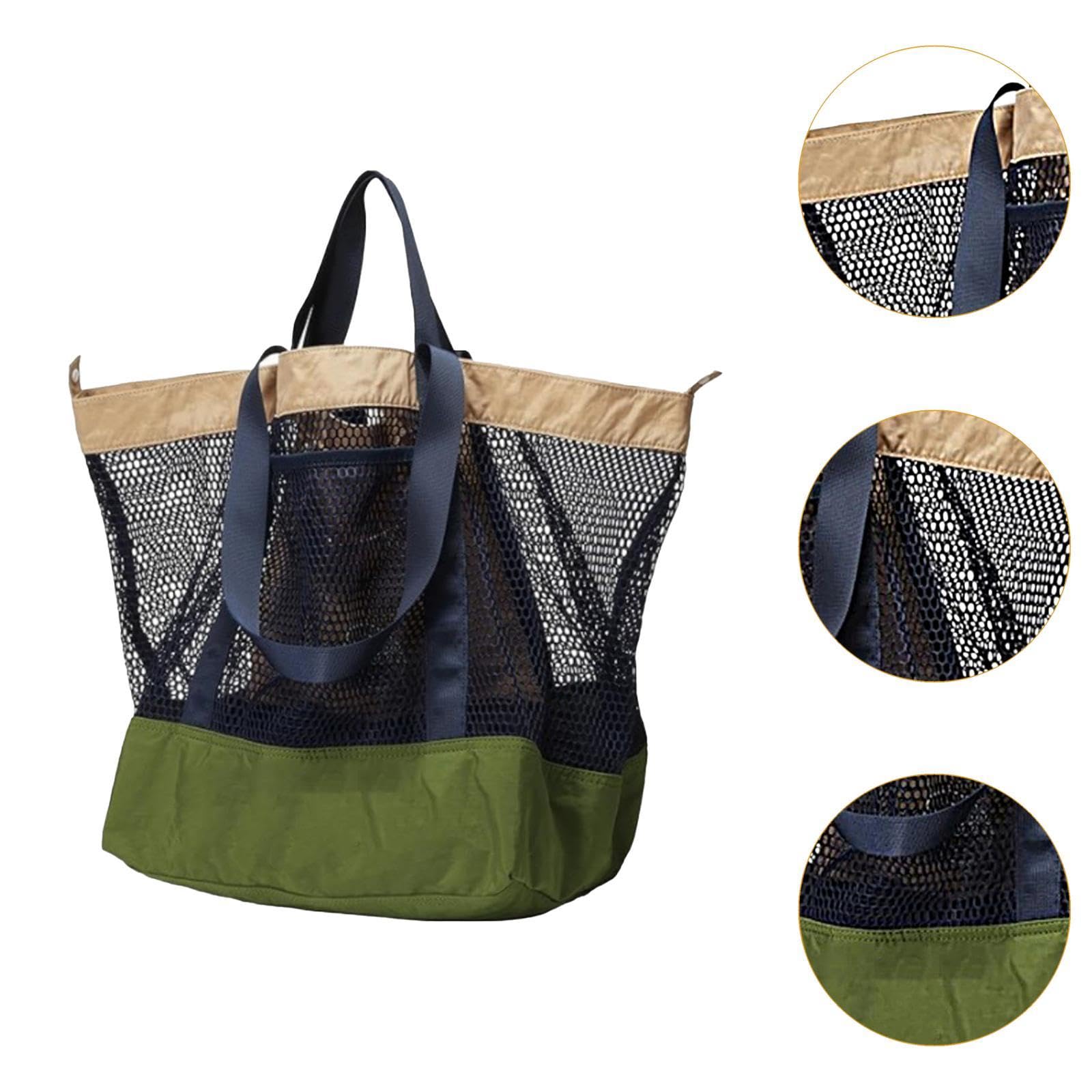 Colcolo Grand Sac de Plage en Maille, fourre-Tout de Plage, Portable, décontracté, résistant au Sable, Sac à Main de, à bandoulière pour Le Shopping, Vert