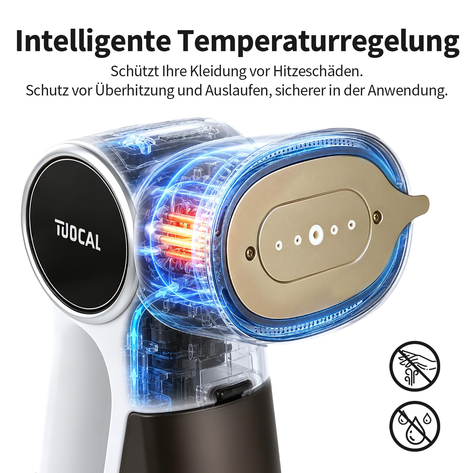 Steamer Dampfglätter mit Saugfunktion, 5000Pa Saugleistung 2-in-1 Dampfgarer & Bügeleisen Dampfbügeleisen 260ml Wassertank 3 Modi & 360°-Auslaufschutztechnologie zur Faltenentfernung