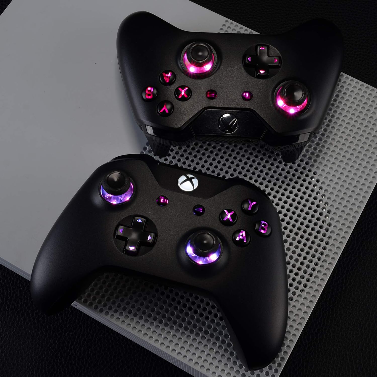 eXtremeRate Multi-Colors Luminated D-pad Thumbsticks Start Back ABXY Buttons (DTF) LED Kit for Xbox One Standard, Xbox One S X Controller with Black Classical Symbols Buttons - Controller NOT Included : Video Games