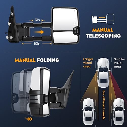 Miniatura 4 de Espejos de remolque 2003 2004 2005 2006 para Cadillac Escalade Chevy Avalanche Silverado GMC Sierra Yukon 1500 2500 HD 3500, Classic 2007 Potencia