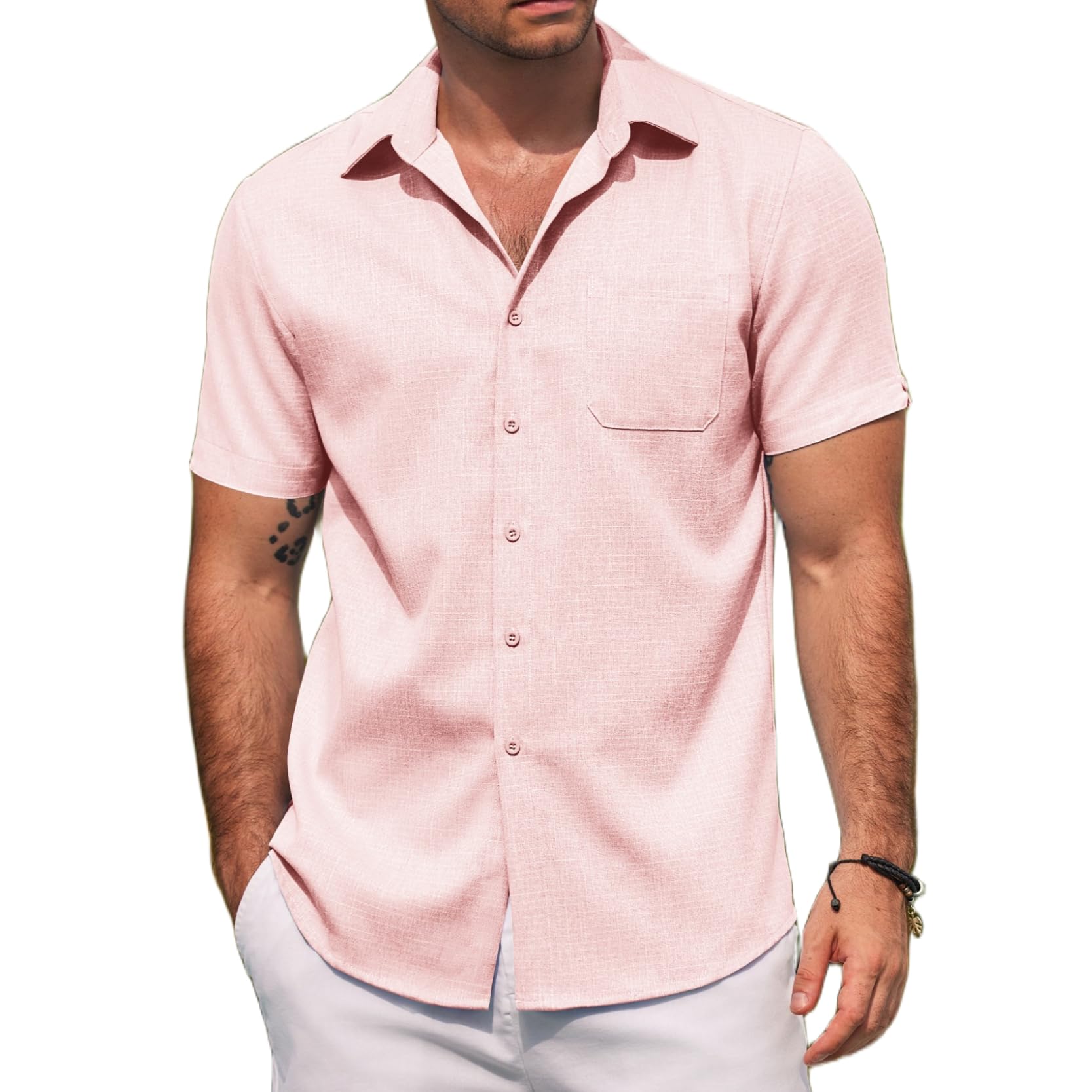 COOFANDY Men's Linen Shirts Short Sleeve Casual Shirts Summer Beach Button Down Shirts with Pocket