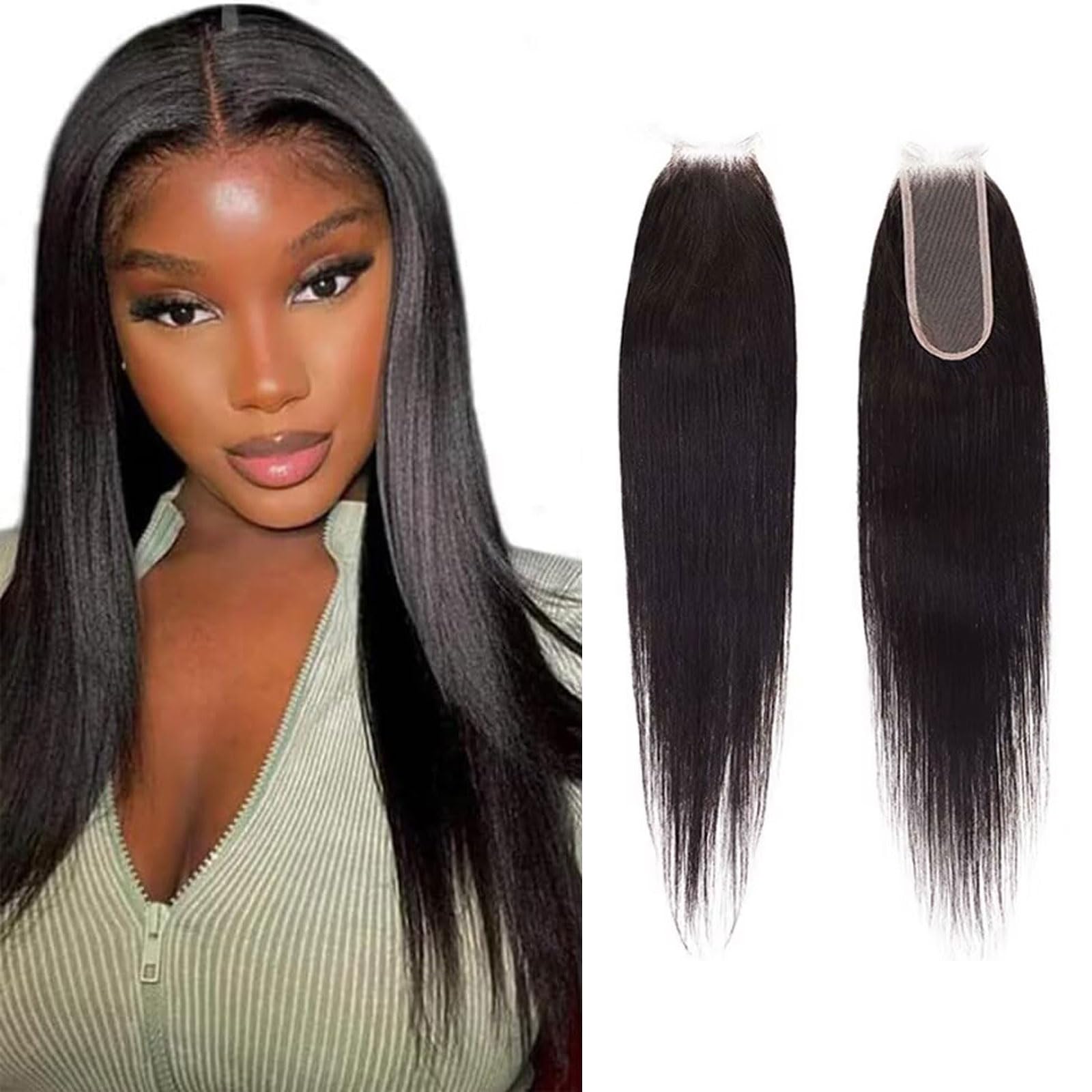 Huarisi Human Hair 2x6 Straight Closure with Baby Hair Brazilian Virgin Free Part Lace Closure for Black Women Natural Remy Soft Transparent Lace Closures 18 Inch