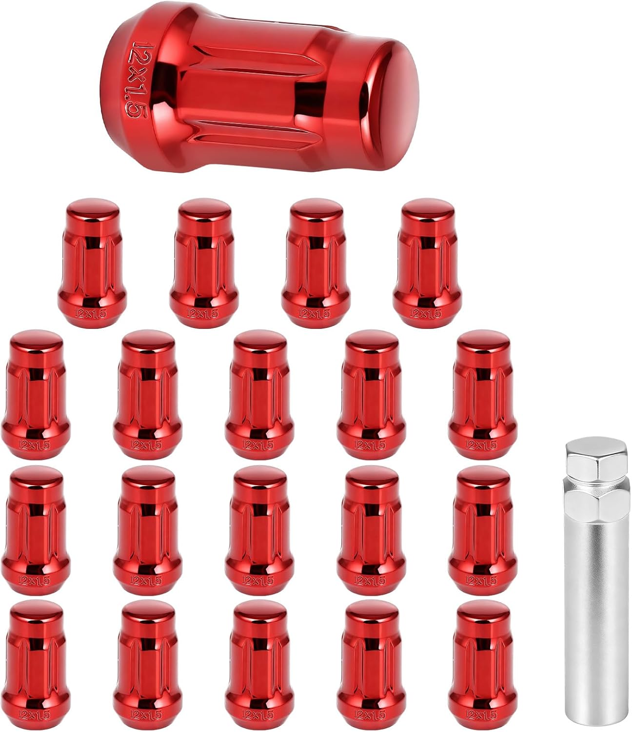 SCITOO 20PCS M12x1.5 Wheel Lug Nuts M12x1.5 Red Wheel Studs Lug Nut Fit for Express 1500,for F-150,for K1500,for K1500 Suburban,for Navigator,for Outlook,for QX80,for Savana 1500