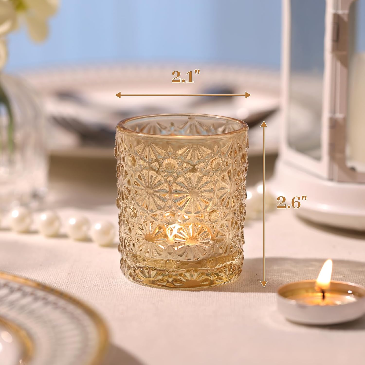 Gold Votive Candle Holder Set of 12, Flower Tea Lights Candles Holders for Wedding Table Centerpieces, Birthday Parties, Anniversary, Bridal Shower and Holiday Decorations