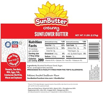 Sunbutter Creamy Sunflower Spread Peanut Free Non Allergen Two Five Pound Containers