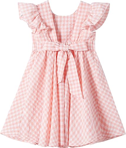 Vestido de encaje para niñas pequeñas, con lazo en la espalda, con pompón, manga con volantes, espalda descubierta, vestidos de princesa para fiesta