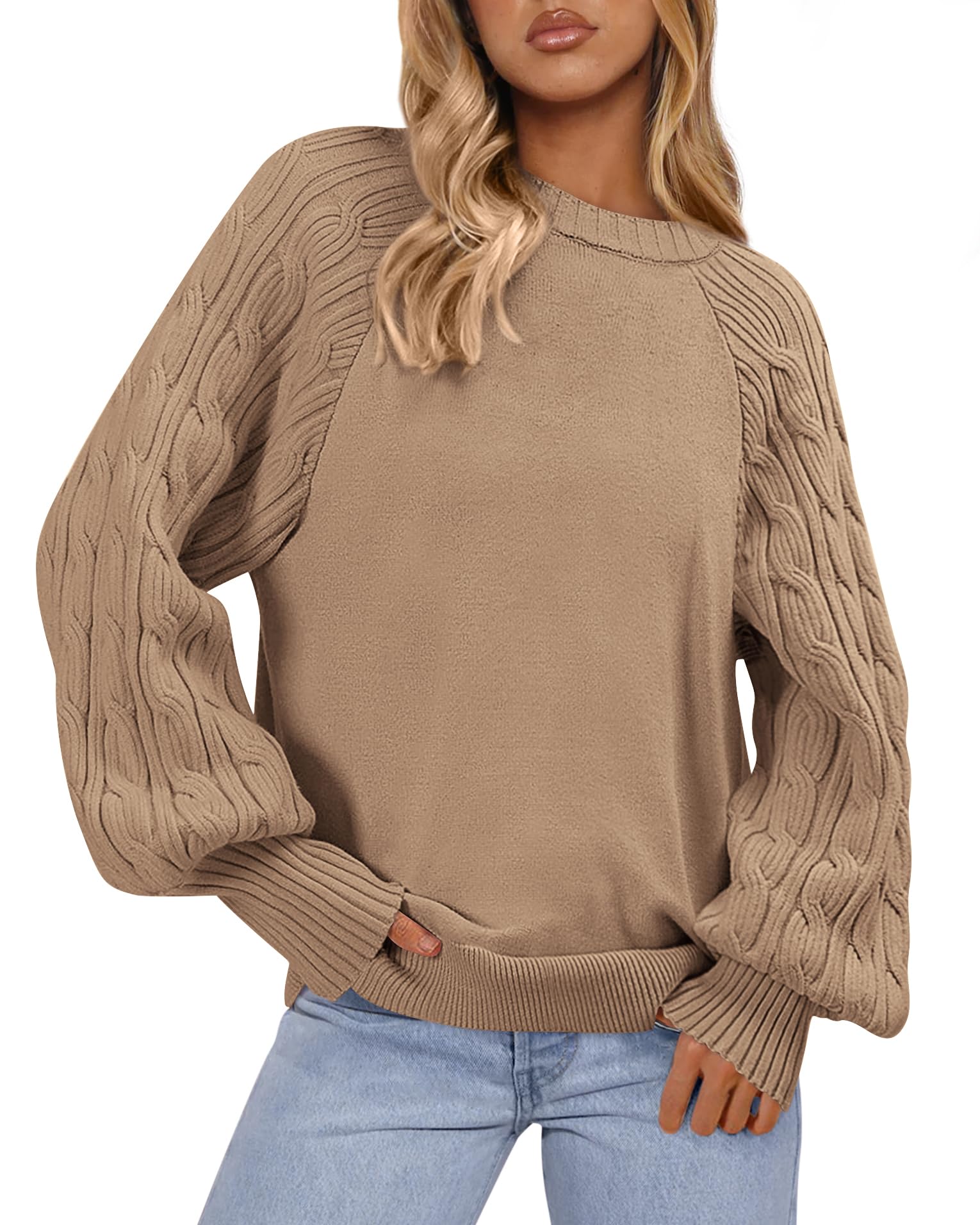 PRETTYGARDEN Womens Sweaters Fall Fashion 2025 Crew Neck Cable Knit Casual Loose Chunky Tunic Sweater Winter Clothing