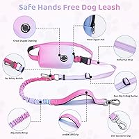 Vista 2 de Correa elástica retráctil de doble asa manos libres con ribete reflectante, cinturón ajustable para pasear al perro, correr, senderismo, correa