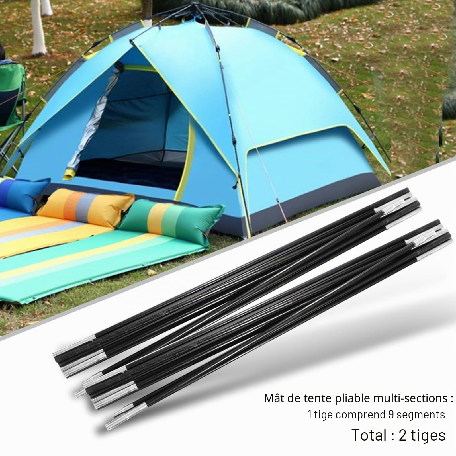 Arceau Tente 5350 L,Tige Fibre De Carbone Pour Tente,Kit De Mât De Tente De 4.9M Barree Mât De Tente De Cam En Fibre De Verre Barres Télescques Régles Kit De Cadree Tentes Légers Repment Pour La Rando