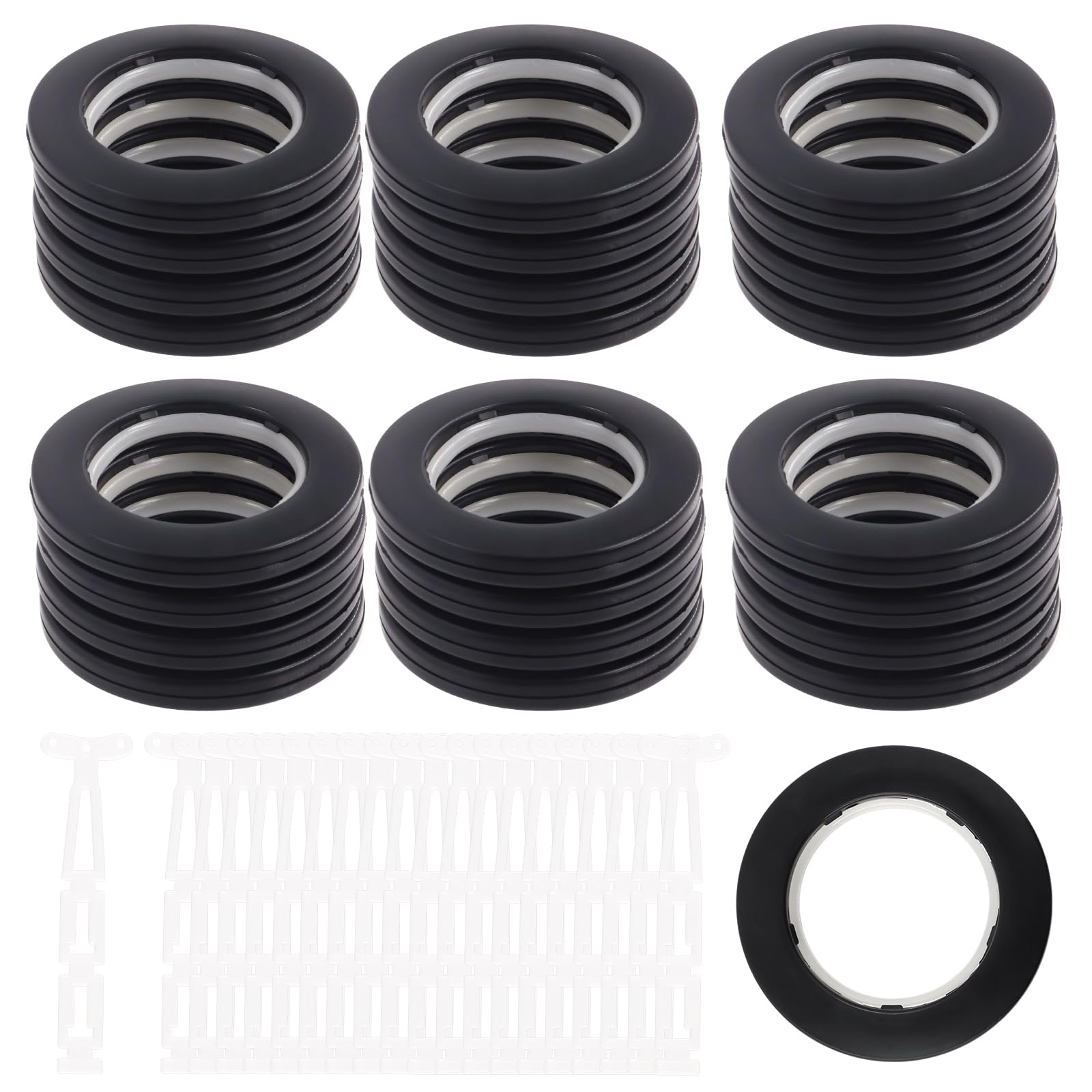 Swpeet 20 Pack Plastic Curtain Grommets, 40mm-1.7Inch Silencer Sliding Black Sheers Curtain Rings — image 1