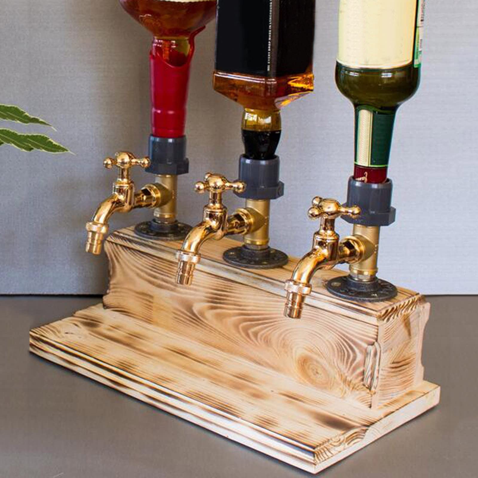Doseur，Distributeur en Bois Bar Doseur Alcool Bar Verseur 3 Bouteilles Distributeur d'alcool Professionnel Forme de Robinet pour Boissons de fête Casiers à vin Distributeur de Cocktails Port (#A)
