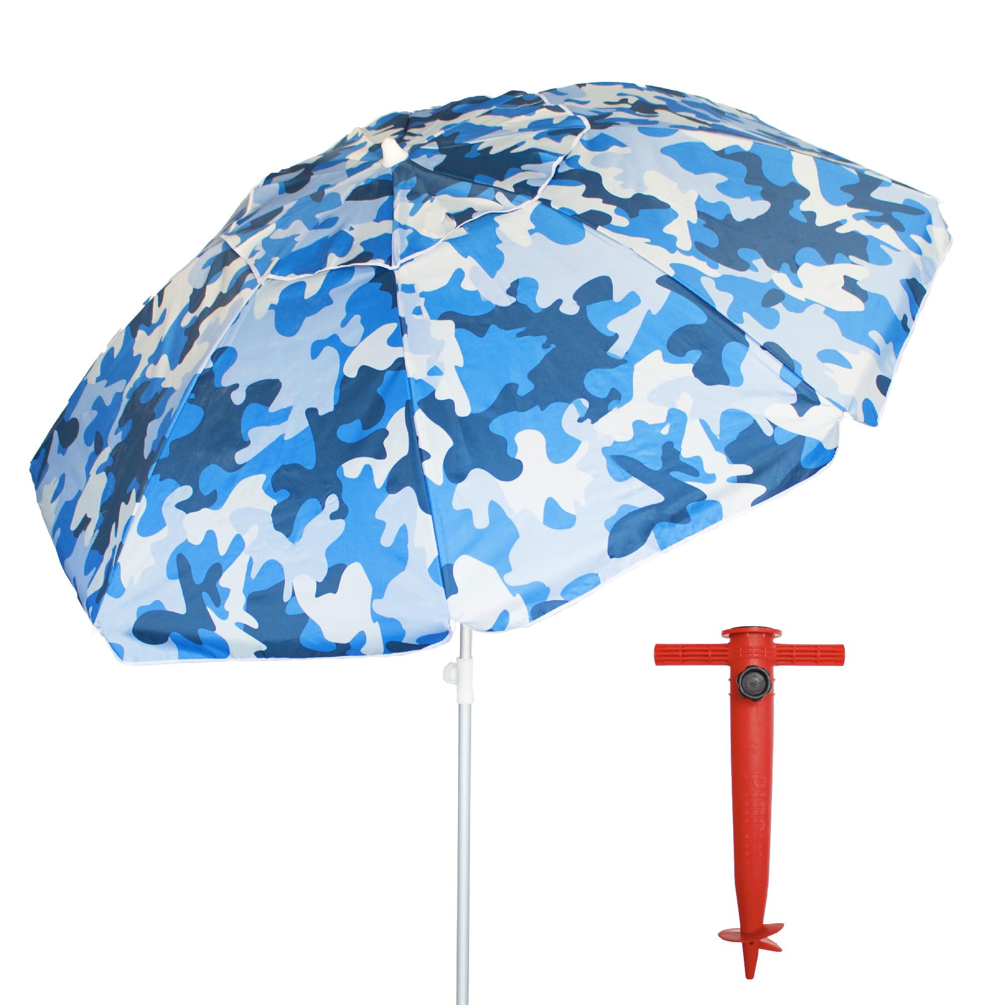 Pincho Parasol plażowy 200 cm z ochroną UV50+, regulowana wysokość, wiertło w zestawie 8 prętów wiatroszczelnych z włókna szklanego, rura aluminiowa, torba transportowa