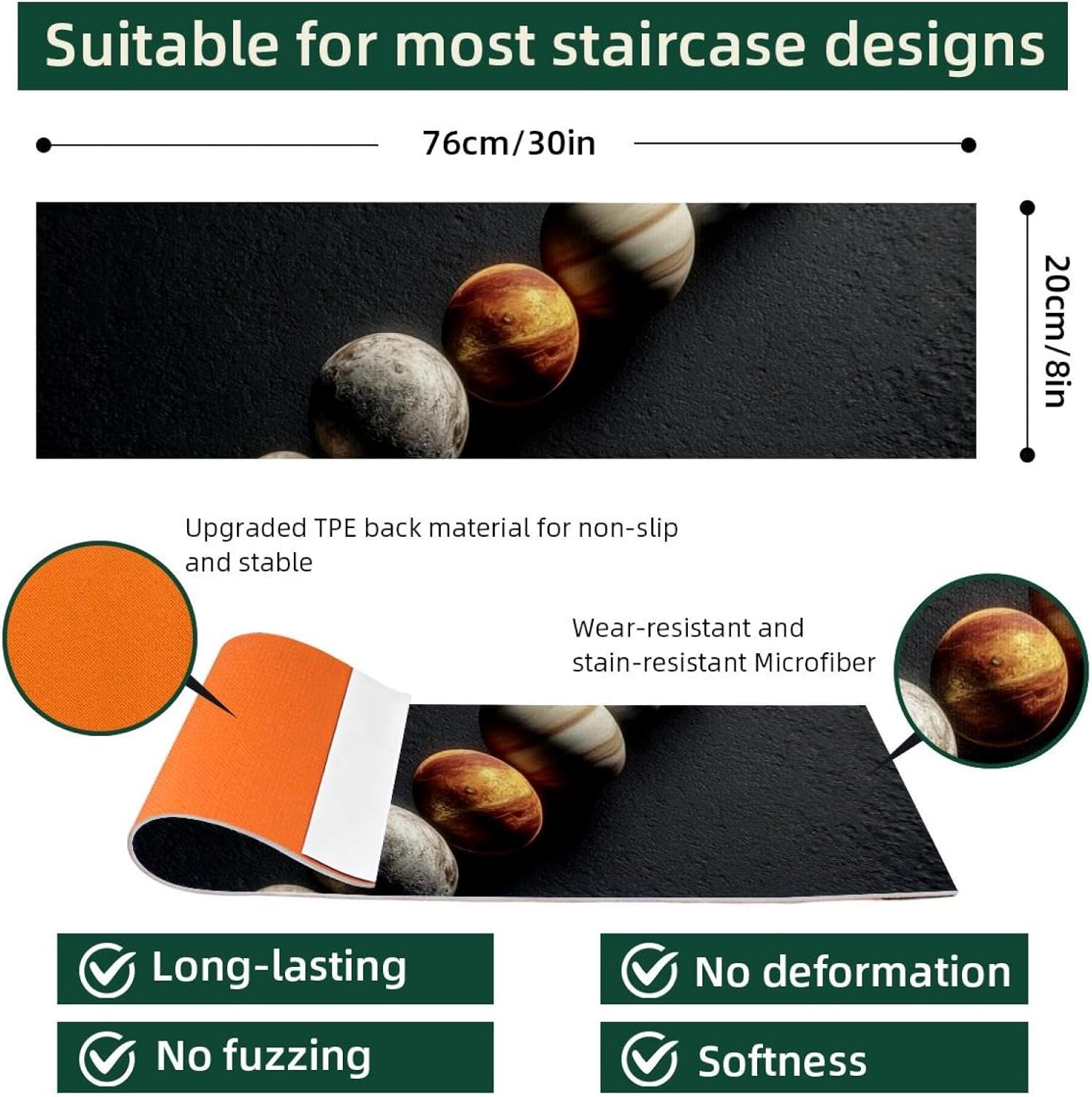 15 Pack Solar System Planets (4) Carpet Stair Treads for Wooden Steps Indoor, Slip Resistant Stair Rug Staircase Step Treads Pads for Pet, Kids and Elderly