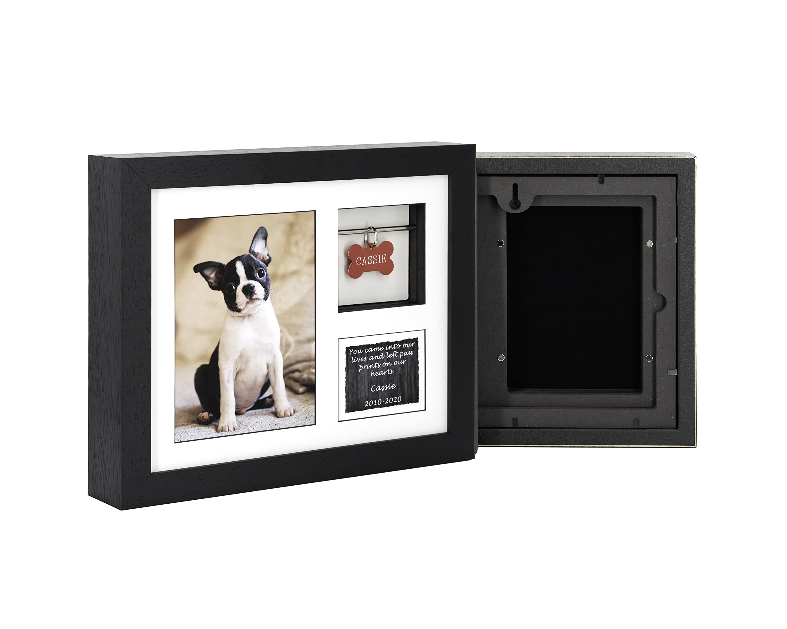 Solid Wood Personalised Pet Ashes Photo Frame Urn 10x8 – Displays Photo and Tag (Black, With Standard Glass)