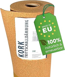 Trittschalldämmung 10x1m 6mm stark I natürliche Dämmunterlage I Rollenkork für Parkett & Laminat I Trittschallreduktion aus nachwachsendem Korkmaterial I Umweltfreundliche Trittschalldämmung
