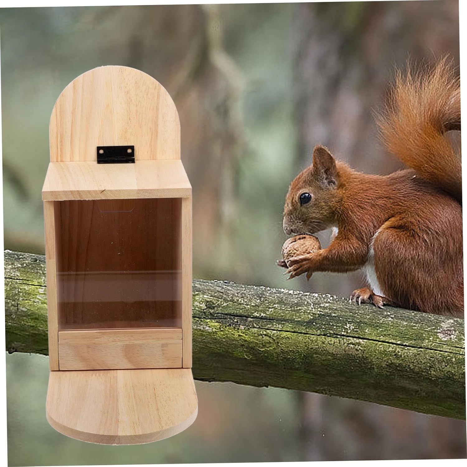 HANABASS Wooden Squirrel Feeder Durable Squirrel Feeding House for Garden Outdoor Use Natural Squirrel Food Container Attracts Squirrels Birds Fine Craftsmanship