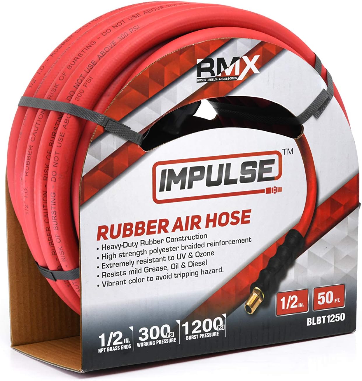 RMX Impulse Heavy Duty Rubber Super Strong Air Hose - Flexible in -40°F (1/2" x 50') - T1250