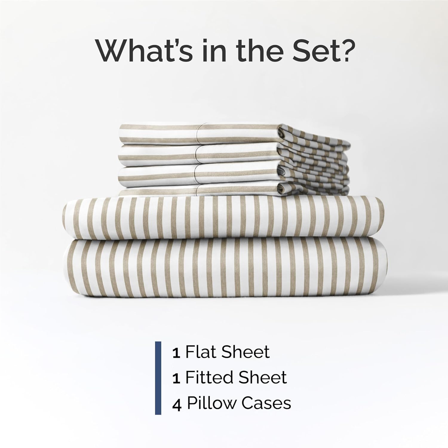 Full 6 Piece Sheet Set - Comfy Breathable & Cooling - Soft Hotel Luxury Bedding Set with 8-16 Inch Deep Pockets - 1 Flat & 1 Fitted Sheet & 4 Pillowcases - Wrinkle Free & Easy Care - Beige Stripes 2 - Image 2