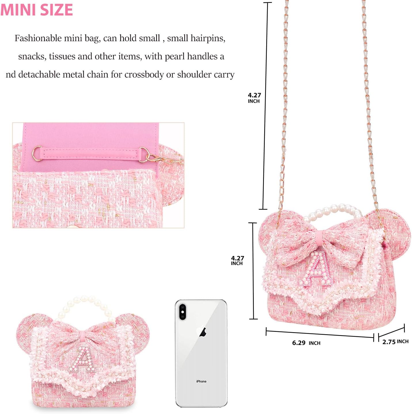 Kids Purse for Toddler Gifts - Little Girl Purse Kids Wallet Crossbody Bag with Pearl Flowers Cute Princess Handbags Shoulder Initial S