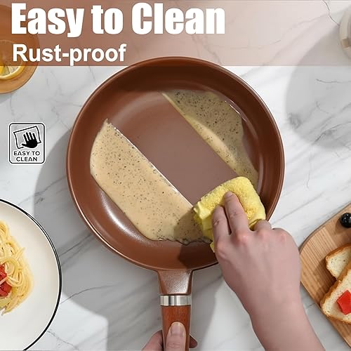 Miniatura 7 de Sartén de cerámica pura, sartén antiadherente de cerámica de 10 pulgadas (extraída de minerales de arcilla natural a través de la cocción), sin
