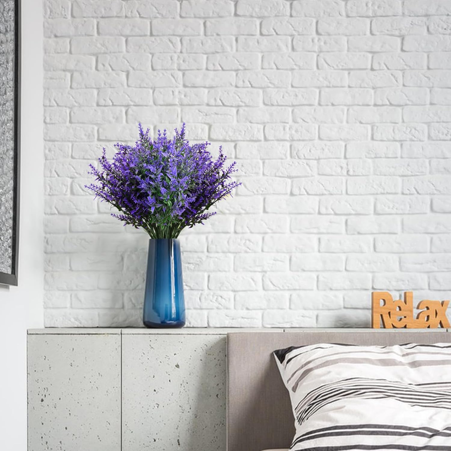 12 Bundles Artificial Lavender Flowers, UV Resistant Plastic Faux Flower Shrubs, Faux Plants Bouquets Indoor and Outdoor, Decorative Fake Greenery Flowers for Garden Bedroom Office Yard Porch Window