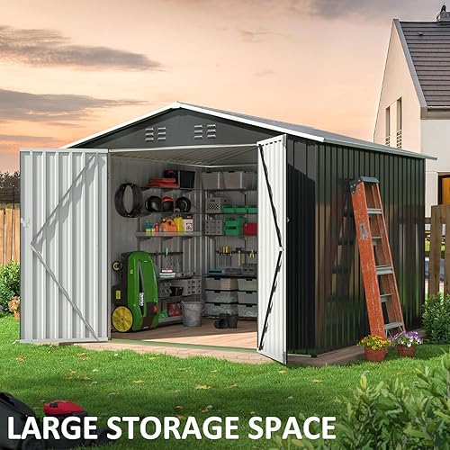 Miniatura 2 de Polar Aurora Cobertizo de almacenamiento para exteriores de 8 x 8 pies, cobertizo de jardín de metal con estructura de marco actualizada, cobertizos
